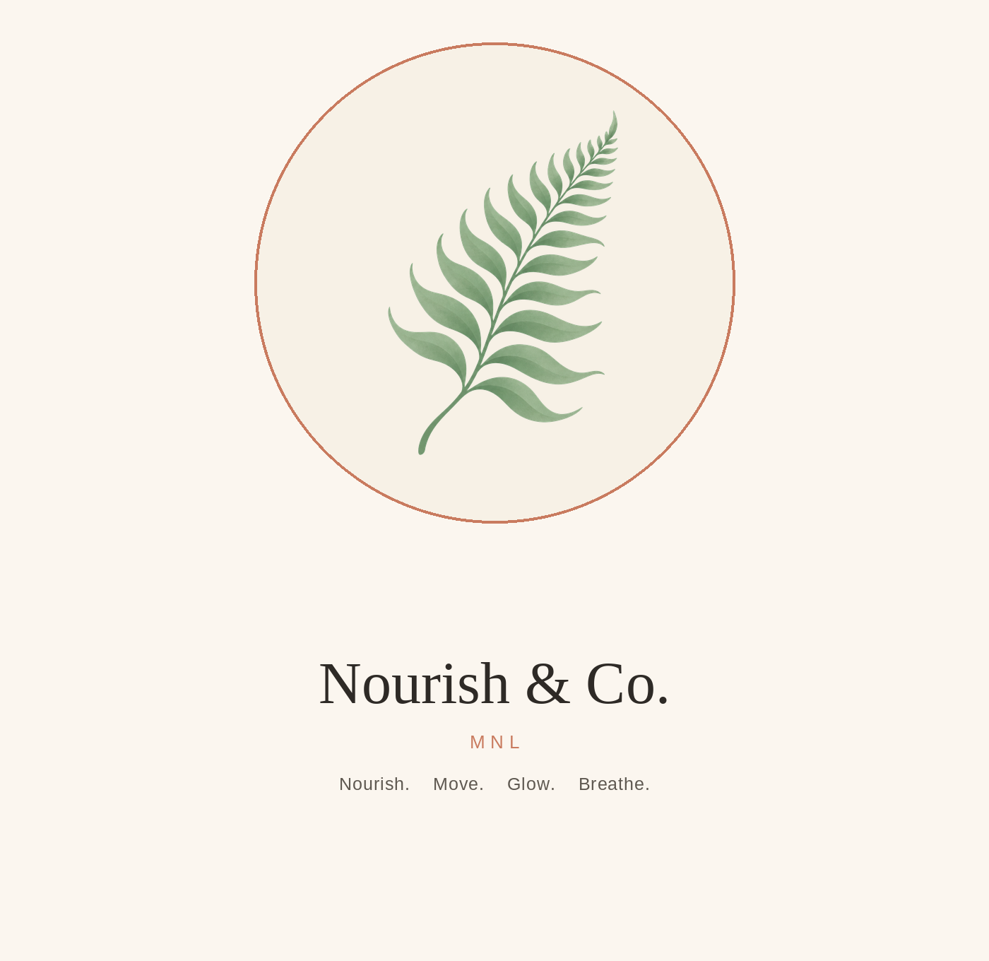 Nourish & Co. MNL logo — botanical fern in a terracotta circle
